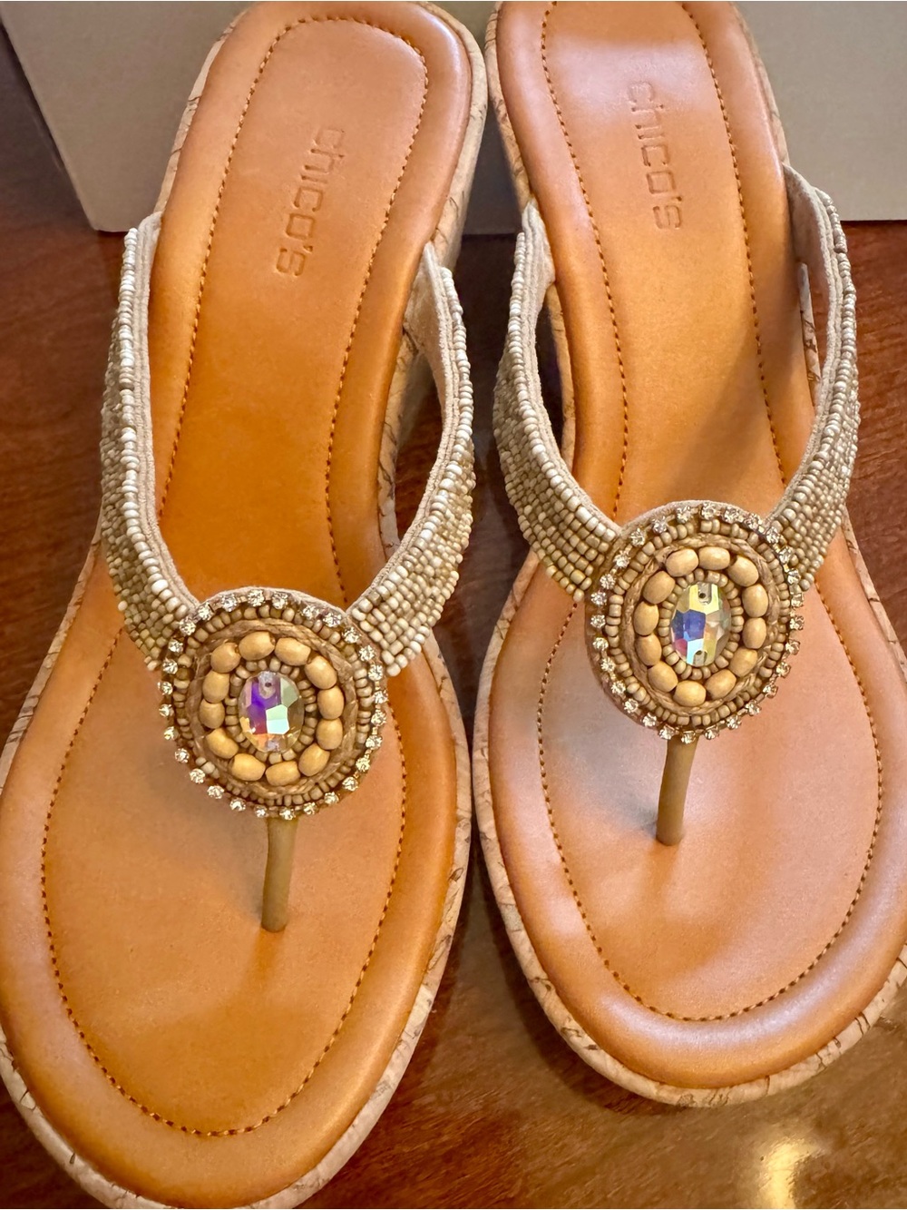 Chico's Sandals Beaded Boho Sandals with Gem Medallions **NIB**